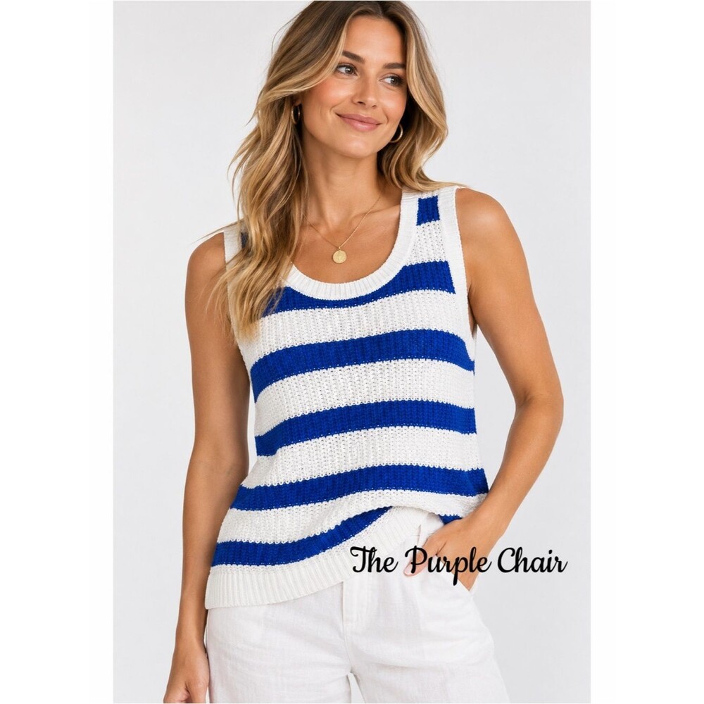 SONOMA NWT White/Blue Striped Sleeveless Knit Top XL
